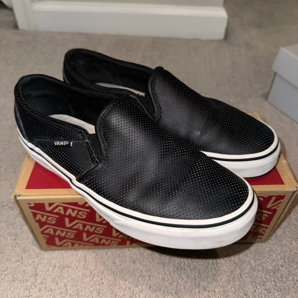 Vans women’s Black Leather Slip-On Loafers